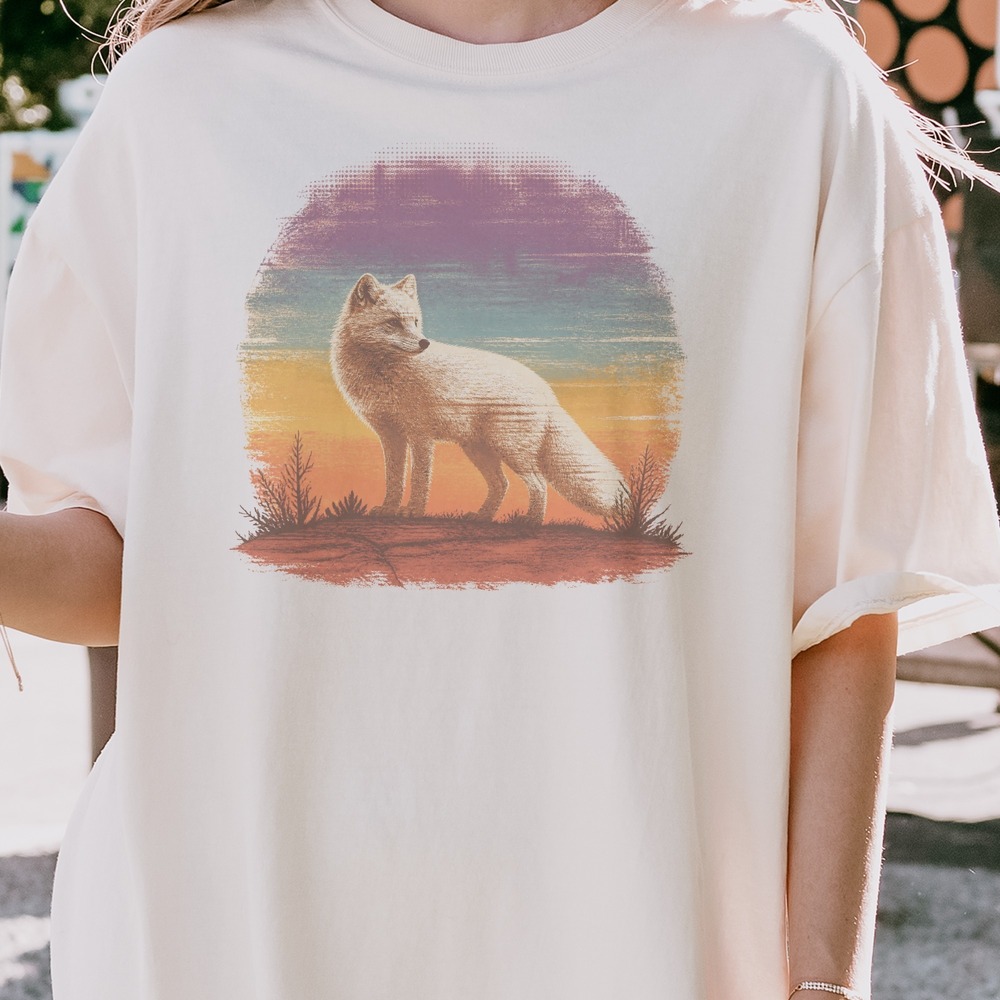 Fox Standing on Cracked Earth Oval Vignette Tee